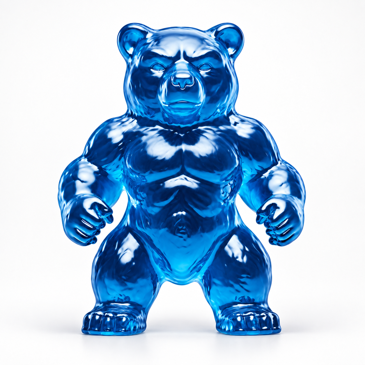 Blue muscular bear creatine gummy created from a custom commercial gummy mold