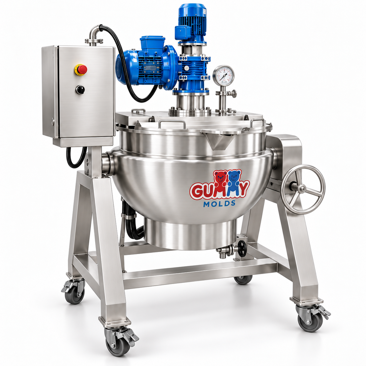 100L commercial gummy cooker with jacketed tilting kettle for gummy production