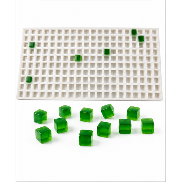 18mL Square Gummy Mold - 187 Cavities with translucent emerald green square gummies
