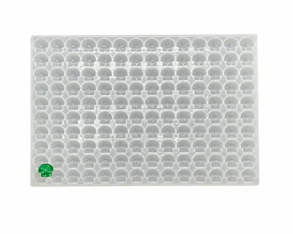 Forma pentru jeleuri ciuperca de 3.5 mL - 140 cavități - vedere orizontală, cu jeleuri verde smarald