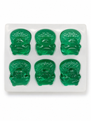 Forme personalizate din silicon pentru jeleuri - vedere a produsului, pe fundal alb, cu jeleuri verde smarald, castor, șase jeleuri